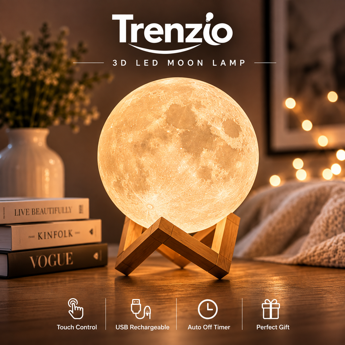 Moon Lamp LED Night Light Battery Powered With Stand Starry Lamp For Bedroom Decor Night Lights Kids Gift Moon Lamp