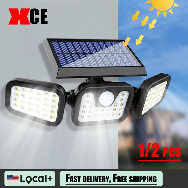 3 Head Solar Motion Sensor Outdoor Wall Light Adjustable Waterproof Solar Powered Security Lamp Garden Patio Pathway Spotlights