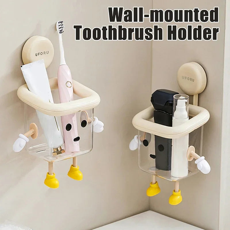 Multifunctional Plastic Storage Rack Multi-Functional No Drilling Storage Box Wall Mounted Durable Bathroom Toothbrush Shelf