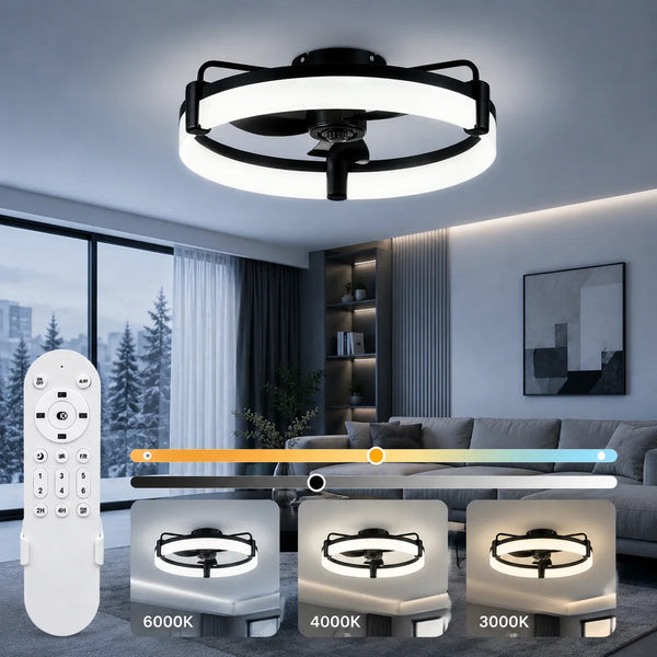 Aiopp Ultra Quiet Round Fan Light Indoor, Dimmable 6 Speed Reversible DC Motor Flush Mount LED Ceiling Fan for Livingroom Bedroom Kitchen