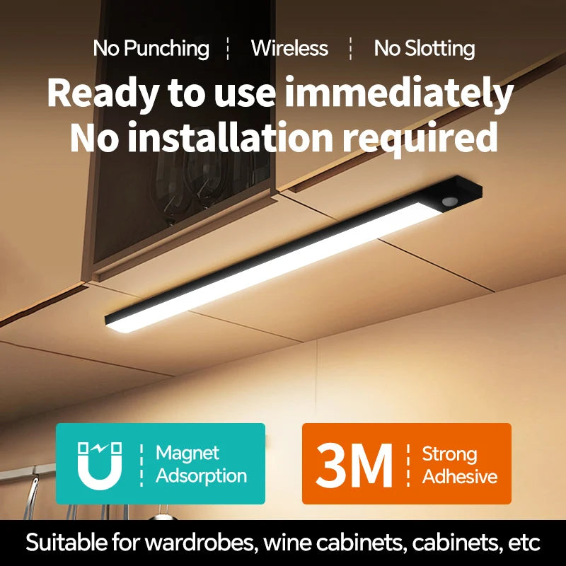 USB Rechargeable Motion Sensor LED Light, Black & White Available - Under Cabinet Lighting for Kitchen Home Indoor  LED Lighting