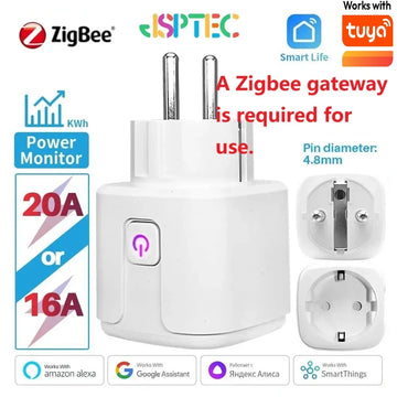 Tuya Zigbee Smart Plug 20A EU Smart Socket With Power Monitoring Timing Function Voice Control Via Alexa Google Home Yandex