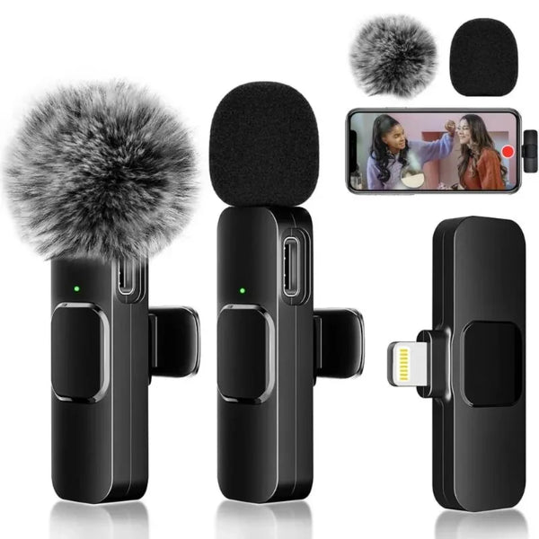 2 Pcs Wireless Lavalier Microphone for iPhone Android iPad, Mini Clip-on Mic with Crystal Clear Sound Quality