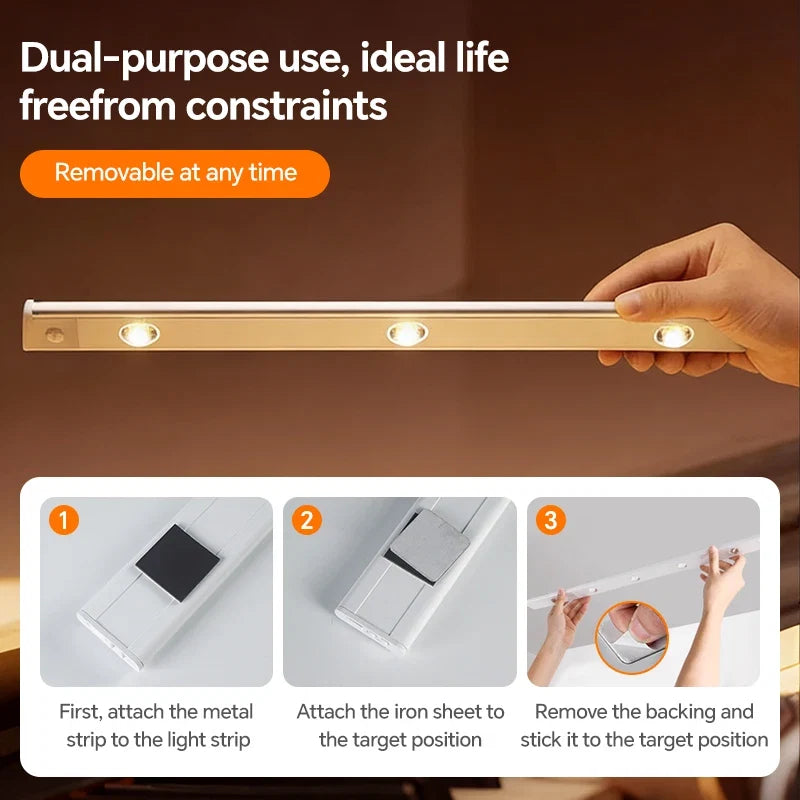 USB Rechargeable Under Cabinet LED Light Motion Sensor Wireless for Kitchen, USB Powered for Home Indoor LED Wardrobe  Lighting