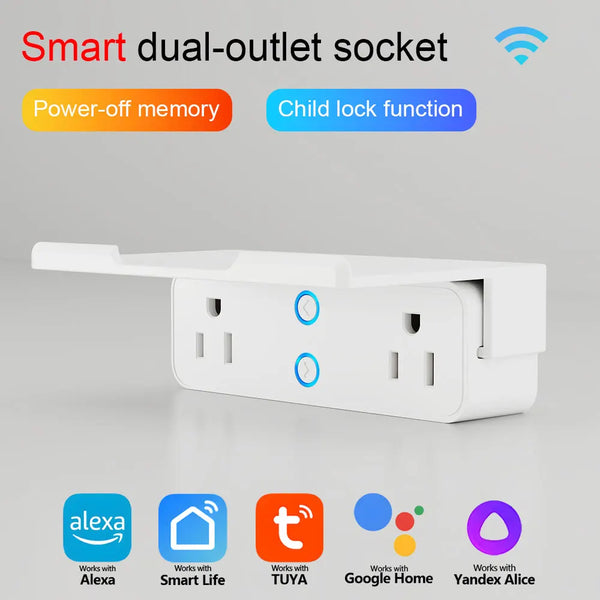 WiFi Smart US Plug Dual Outlets, Voice Control Works with Alexa Google Home, APP Remote Control Timer Function, White
